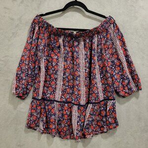 Como Vintage Off The Shoulder Top Women's‎ Size Large Floral Print Ruffle Boho